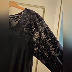 Nina Leonard Black Floral Lace Dress  Size XL